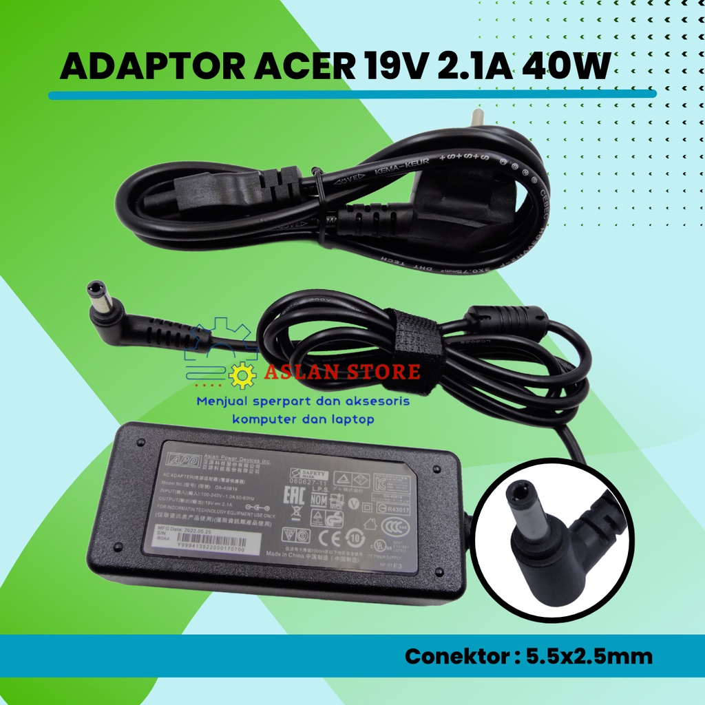 Adaptor Charger Acer One 14 Z1401 Z1402 19V 2.1A 5.5X2.5mm ES1-132 E3-111 E11-111 E3 E11 V5-121,V5-132,V5-171.