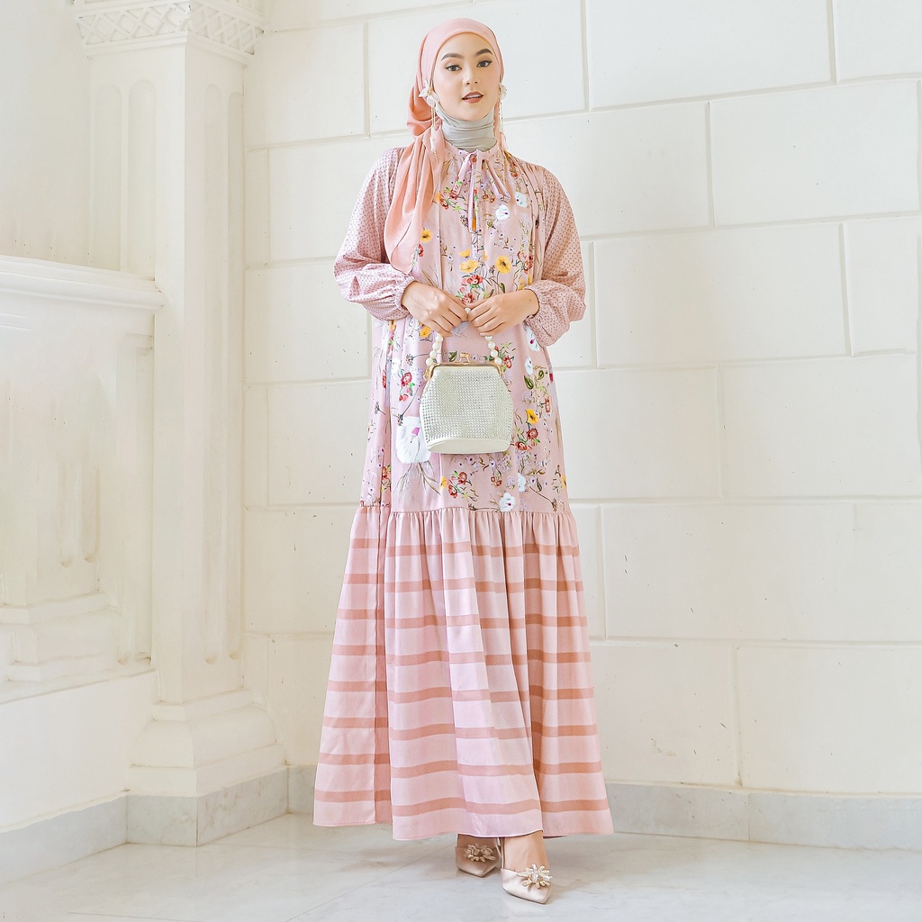 NUNA Ranjani Dress | atasan gamis wanita crepe motif printing