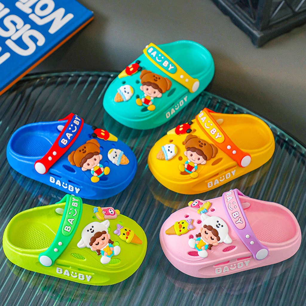 Habenkids Sandal Import Anak Cewek Cowok Bahan Elastis dan Jibbitz Lucu