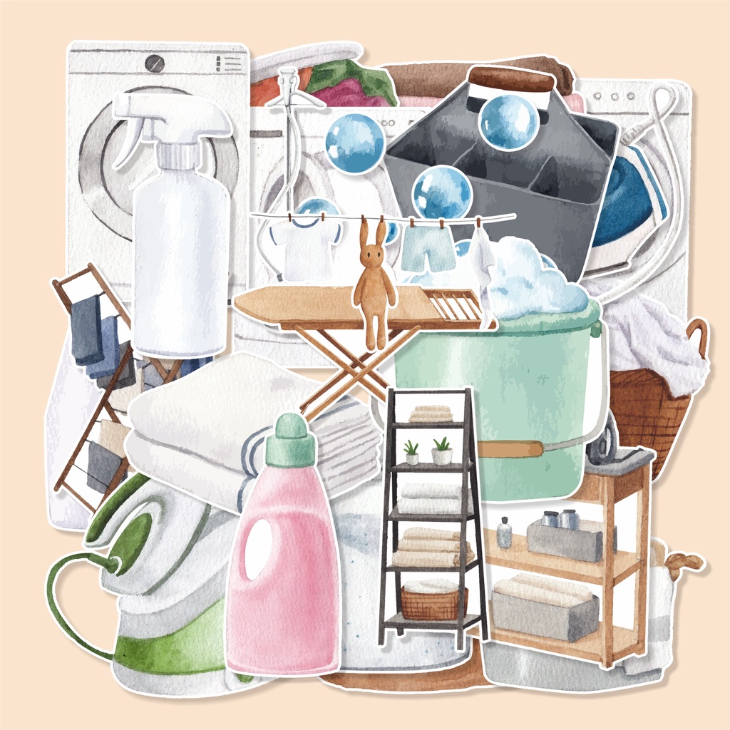 

( 20 pcs )label stiker satuan murah tema LAUNDRY-watercolor