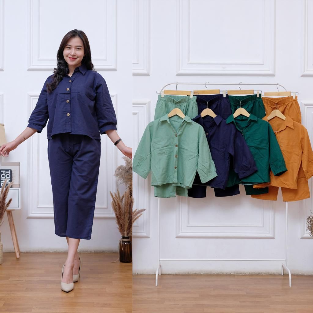 ONE SET CROP Setelan wanita terbaru, BELA SET, BUSUI Setelan Wanita Atasan setelan kulot, setelan wanita polos terbaru+Celana Kekinian one set terb