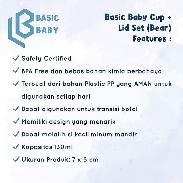 Basic Baby Cup + Lid Set Gelas + Tutup (Gelas Minum) / Gelas Minum Bayi
