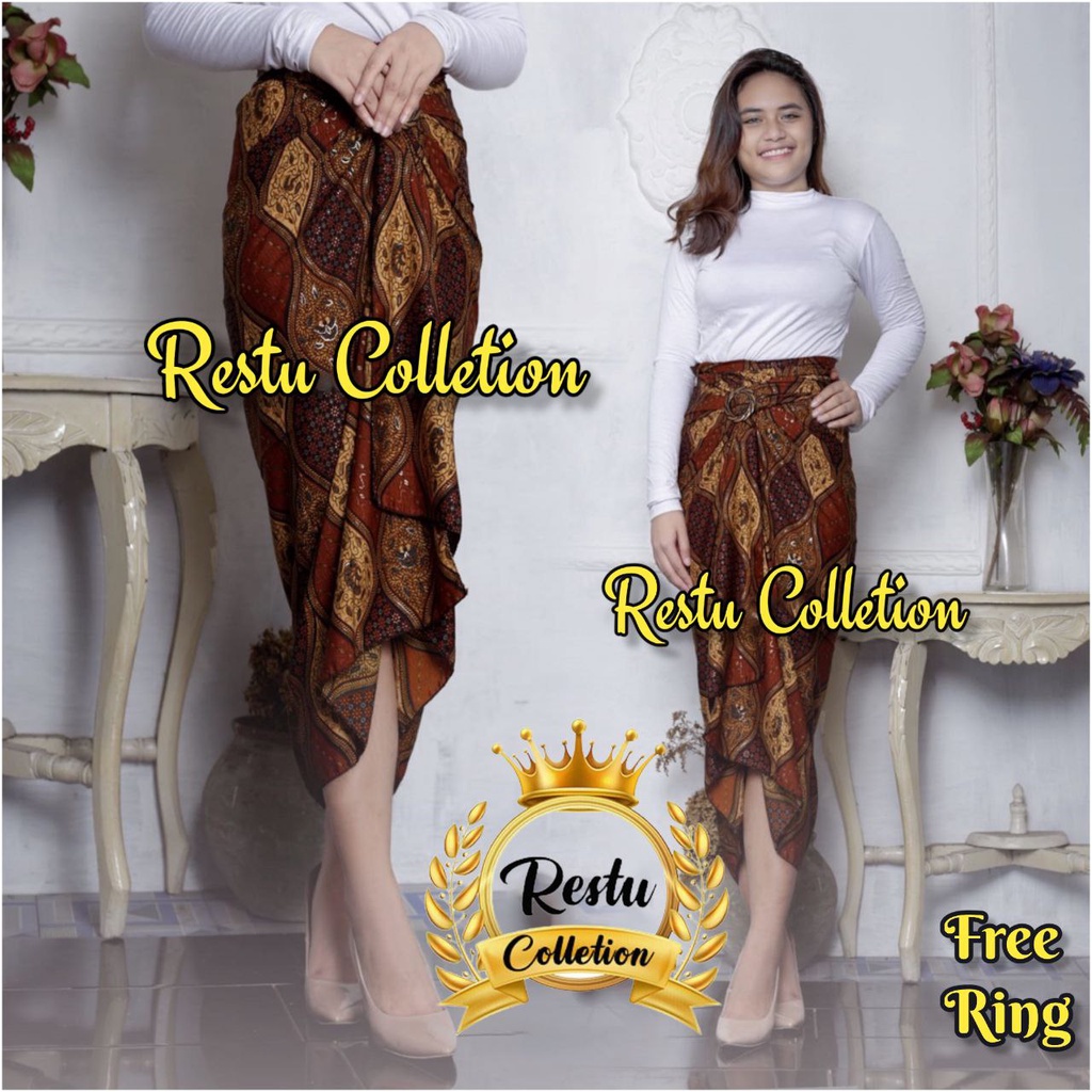 Rok Lilit Batik Wanita Premium Gold Foil / Gentong Gold