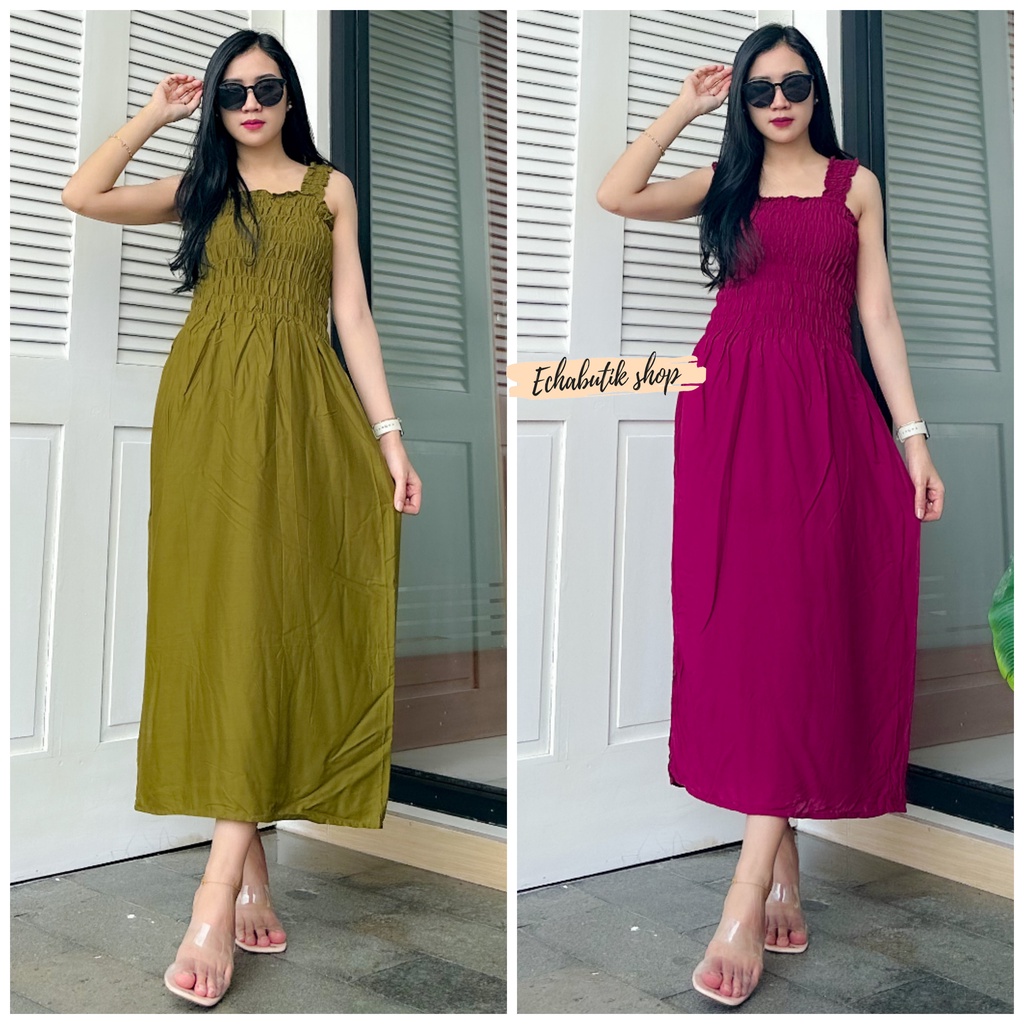 Dres Kerut Smok Polos Panjang Bali