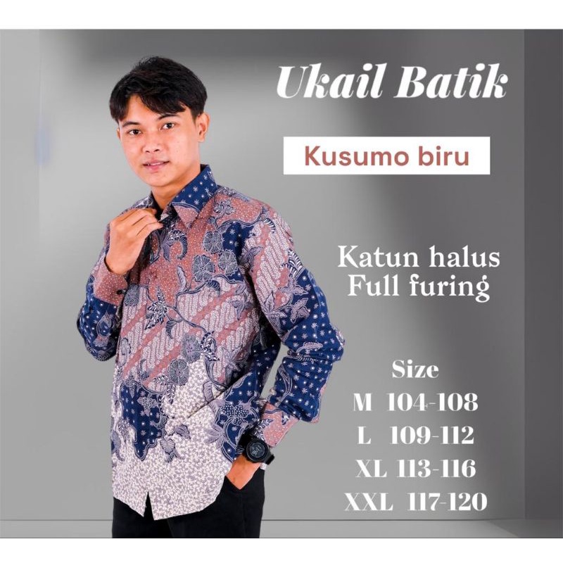 Kemeja Batik Pria Lengan Panjang Premium Lapis Furing Motif Kusumo Biru Bahan Katun