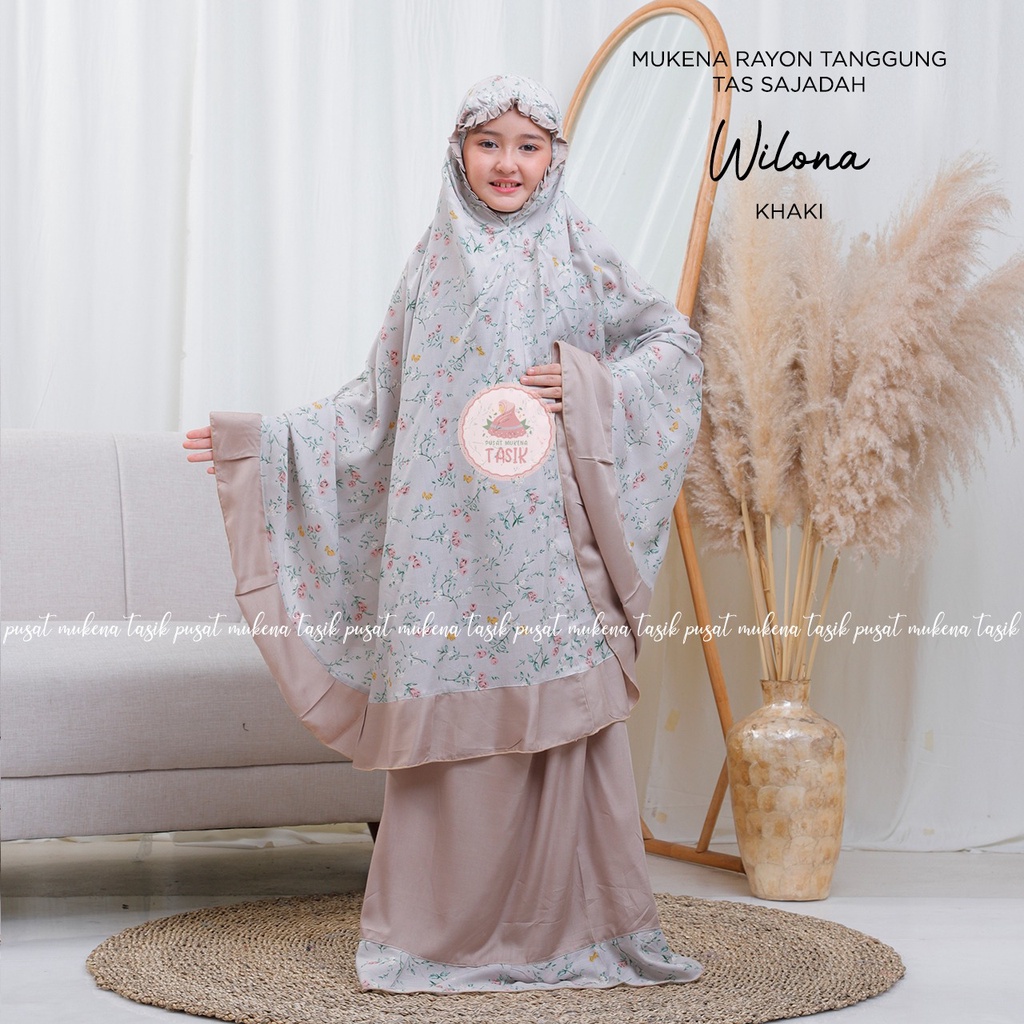 PUSAT MUKENA TASIK - MUKENA ANAK RAYON TANGGUNG MOTIF WILONA (TAS SAJADAH)