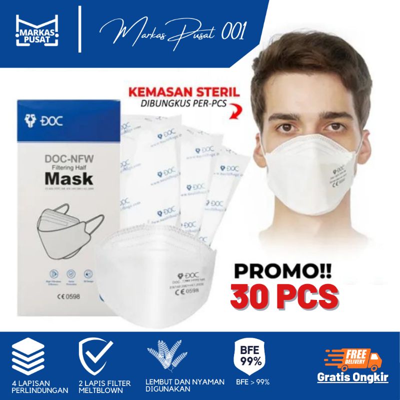 Kf94 DOC 3D protection 4ply isi 30pcs masker kf premium warna hitam putih embos  isi 30 pcs