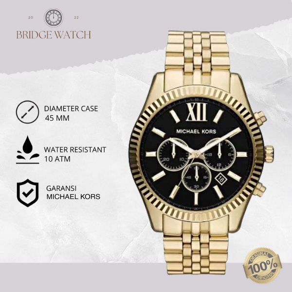 Jam Tangan Pria Michael Kors Lexington MK8286 Original Analog Chronograph Gold Stainless Steel Strap