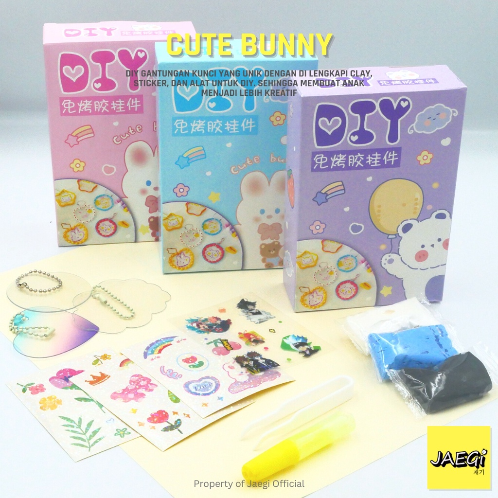 

JAEGi - DIY Set Gantungan kunci + Sticker + Clay Karakter Cute Bunny Edition