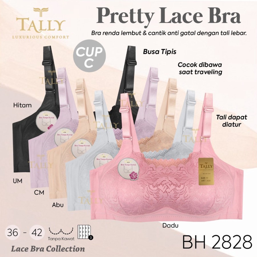 Tally Bra Bh 2828 I Busa Tipis I Tanpa Kawat I Cup C