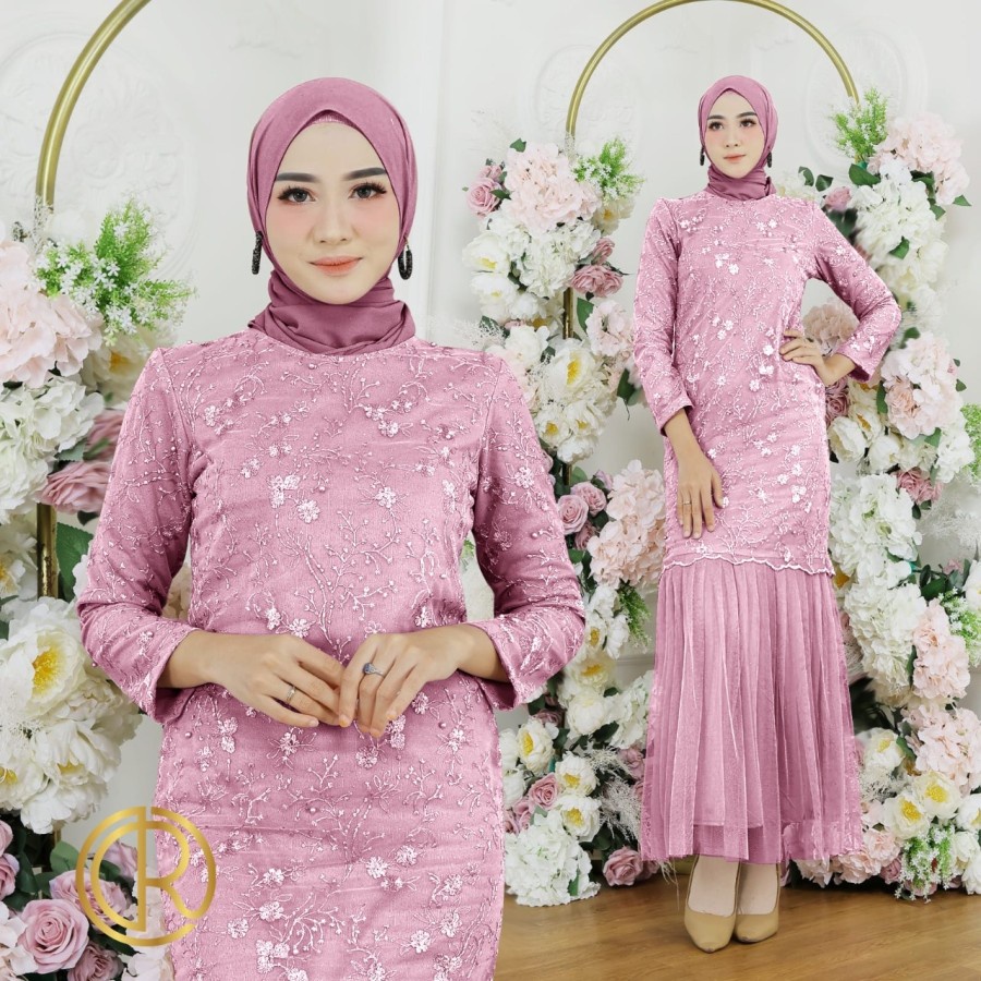 Dress Wanita Fashion Muslim Baju Gamis Wanita Lebaran 2023 Bahan Marion Brukat Kaca Mutiara