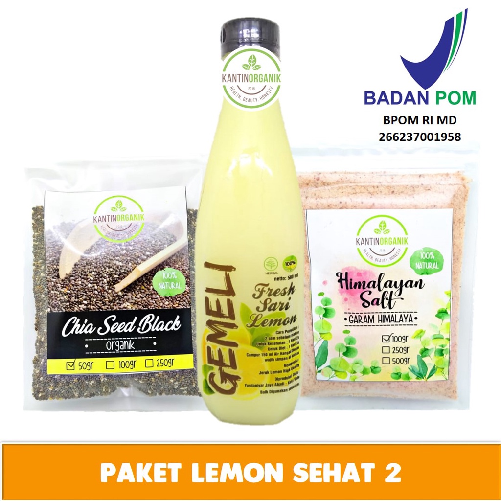

Paket Lemon Sehat 2 (Sari Lemon Pure Gemeli 500ml + Chia Seed 50gr + Garam Himalaya 100gr)