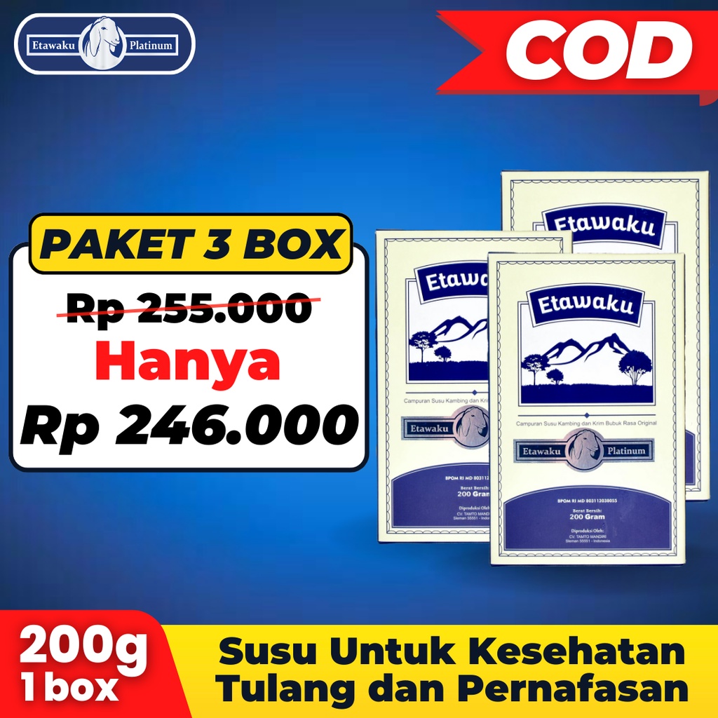 Etawaku Platinum 3 Box 100 % Susu Kambing Etawa Murni Rendah Gula Bebas Pengawet Bantu Atasi Masalah Pernafasan