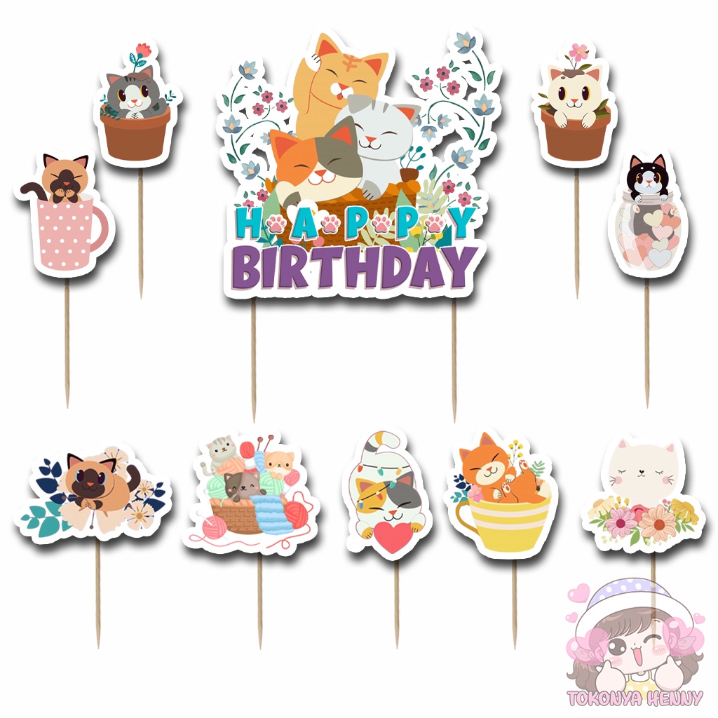 Topper Cake Hiasan Kue Ulang Tahun motif CAT LOVERS KUCING KITTY
