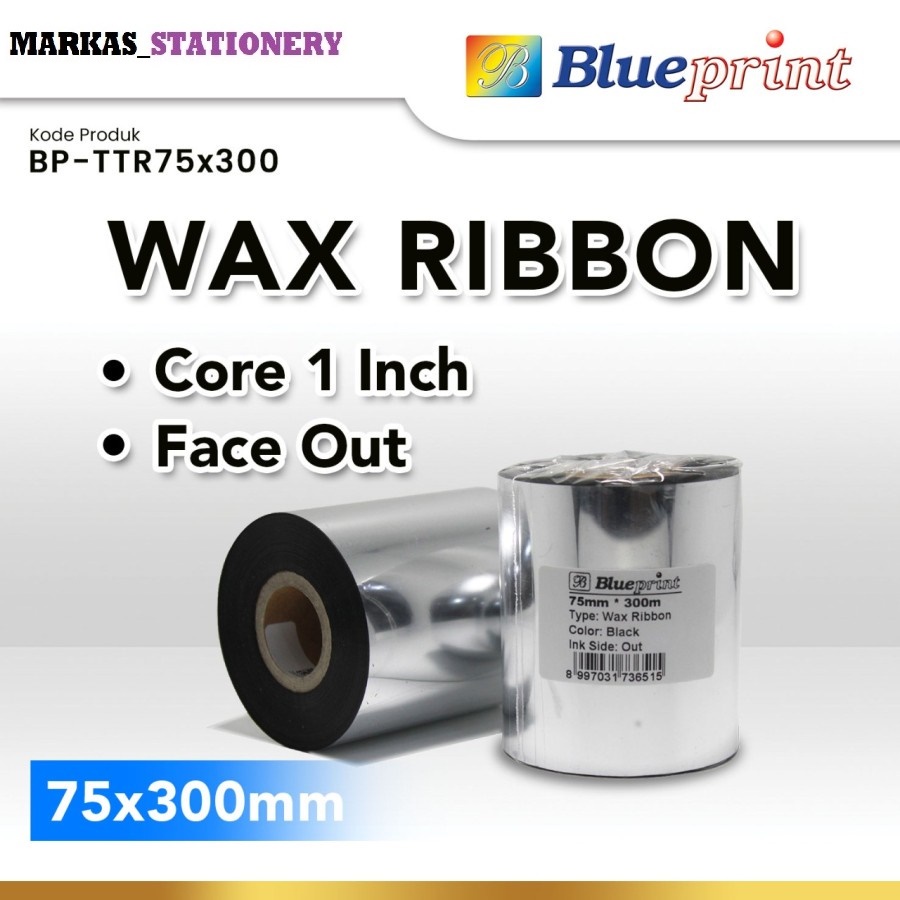 

Ribbon Wax Barcode Label 75x300m BLUEPRINT Thermal Transfer Ribbon