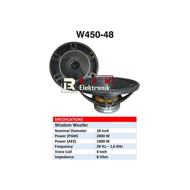 Komponen Speaker 18 Inch WISDOM W450-48 / W45048 Coil 4 Original