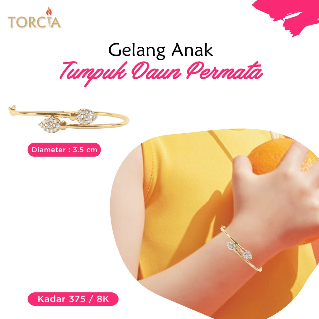 Gelang Bayi dan Anak Emas Asli Tumpuk Daun Permata Kadar 375 Torcia