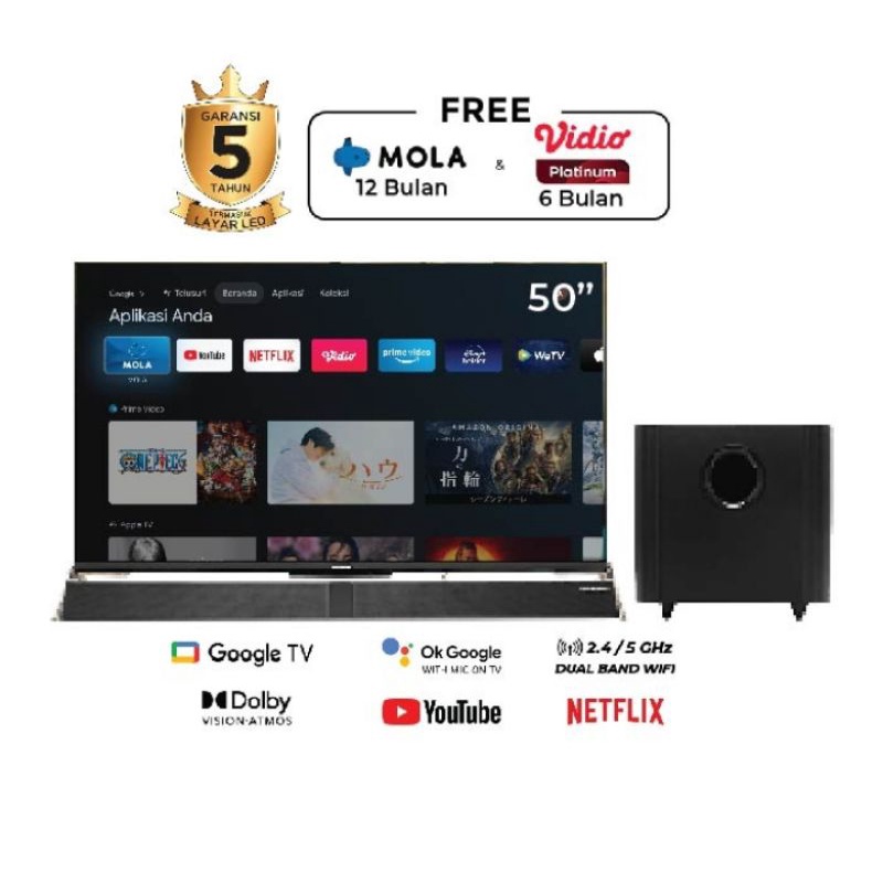 Led Polytron 50 inch UHD 4K Android tv sound bar PLD-50BUG5959