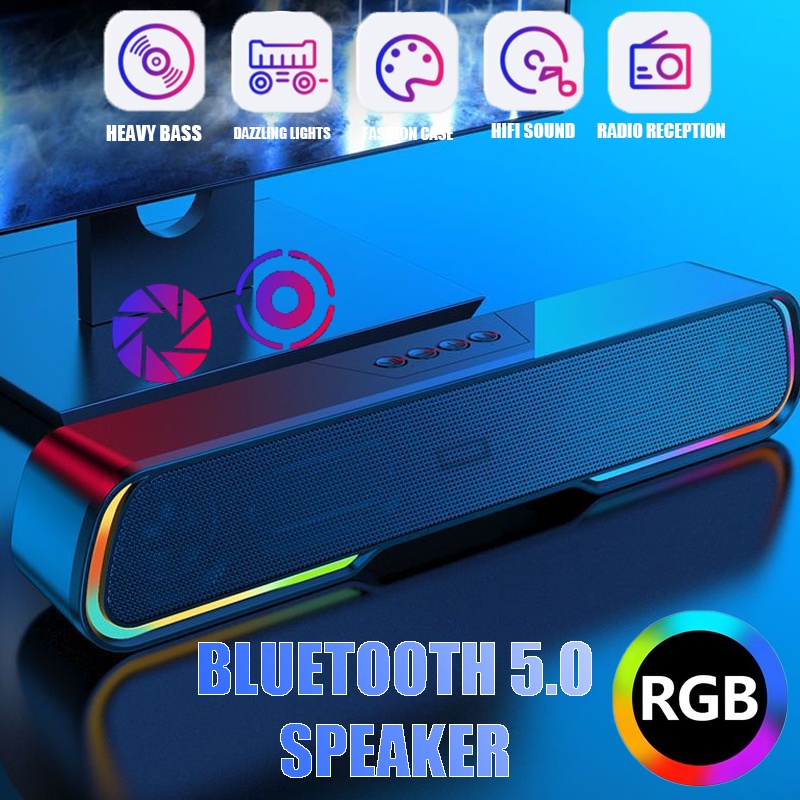 Multimedia 5.0 Speaker Bluetooth Soundbar RGB LED Light Computer TV Phone TF 360° Stereo Surround Wireless Bluetooth Speaker Sound Bar GS8 RGB Rhythm Light