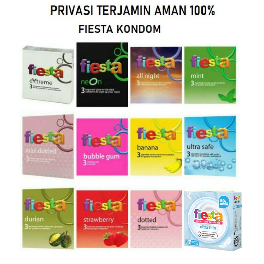 Kondom Fiesta Isi 3 Pcs (Max Dotted / Delay / Ultra Thin / Grape / Grape / Banana / Extreme / Etc)