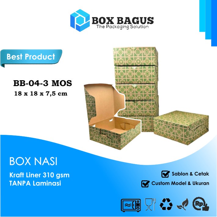 (HIJAU) BOX DUS 18x18x7,5 KRAFT 310 GSM - KOTAK HAMPERS MAKANAN NASI ROTI KUE SNACK