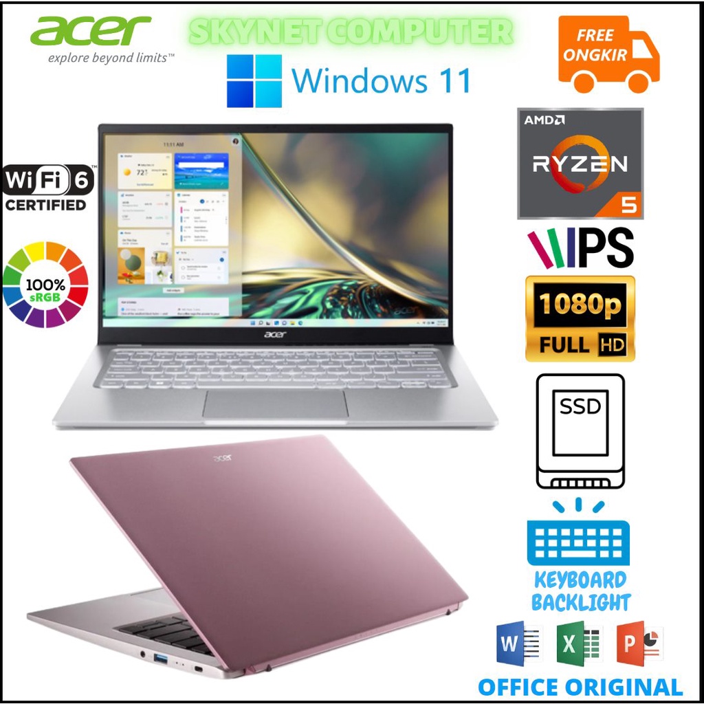 ACER SWIFT GO SFG14 41 AMD RYZEN 5 7530U RAM16GB SSD512GB 14 FHD IPS WINDOWS 11 DAN OHS ORIGINAL