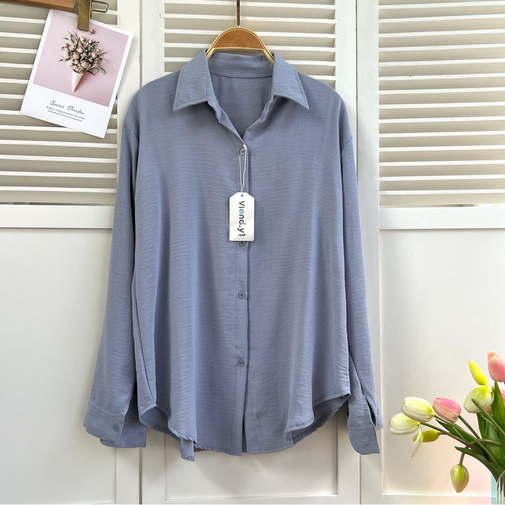 Kemeja Wanita Lengan Panjang / Blouse Casual Kerja Polos Cewek Korea Bahan Kringkel 1