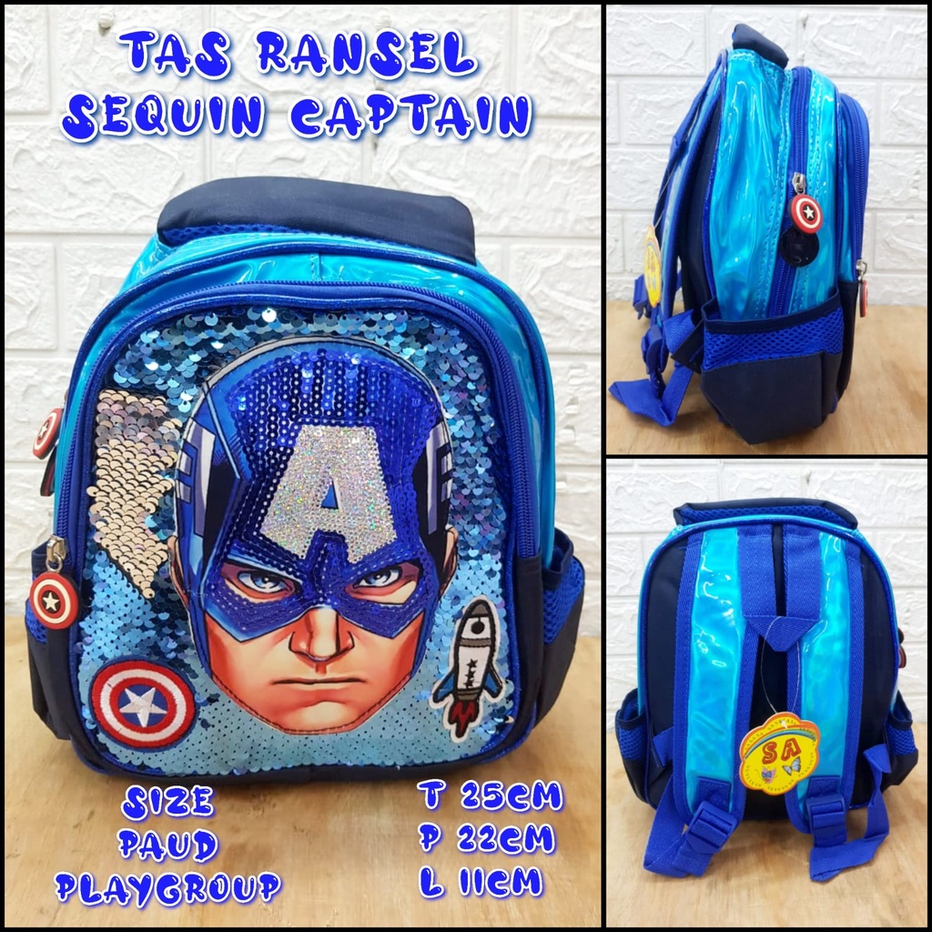 Tas Sekolah Anak Ransel Import Sequin Superhero / Tas Sekolah Backpack Anak SD dan TK dan Playgroup Anak Laki - Laki