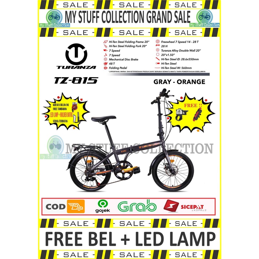 SEPEDA LIPAT TURANZA BY PACIFIC UKURAN 20 INCH DISC BRAKE 7 SPEED - Merah