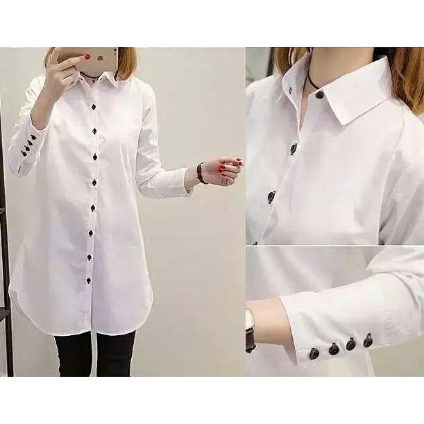 Atasan Wanita KERJA HEM PUTIH FORMAL MURAH KANTOR Putih, L Y0H0 Baju Loose Kancing New product Blous