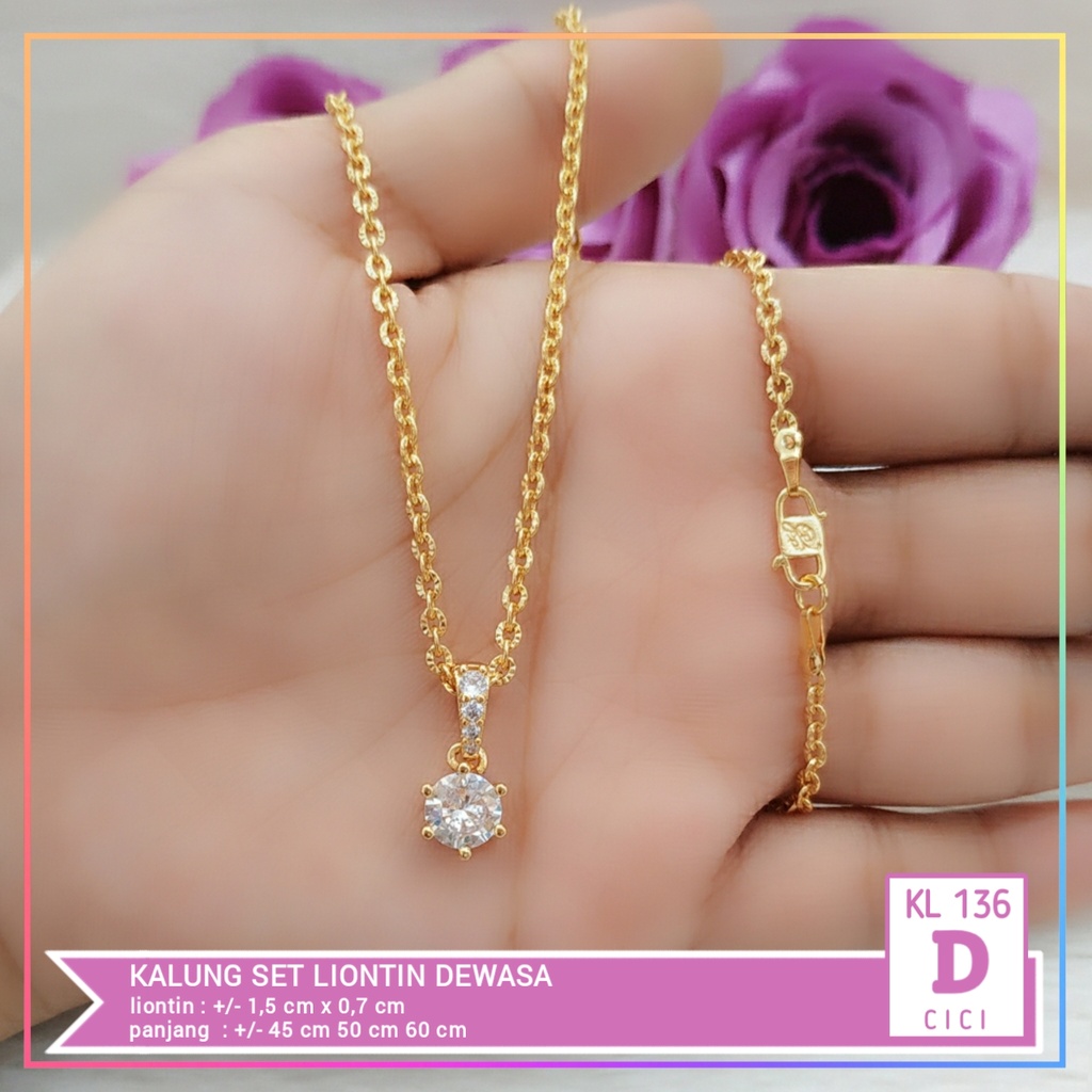 Kalung xuping dewasa bulat permata zirqon perhiasan lapis emas gold KL 136