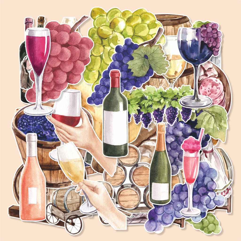 

( 20 pcs )cetak stiker satuan WINE-watercolor/murah/bisa cutting