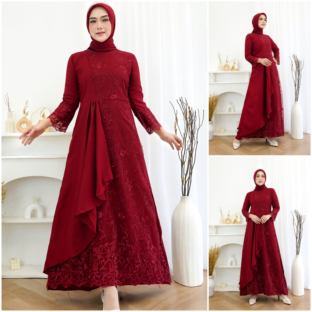 Gamis Mafaza Brokat TiLe Bordir/ GAMIS ZOLANA/Maxi Dress Lebaran Brukat Tulle Baju Muslim 8 warna