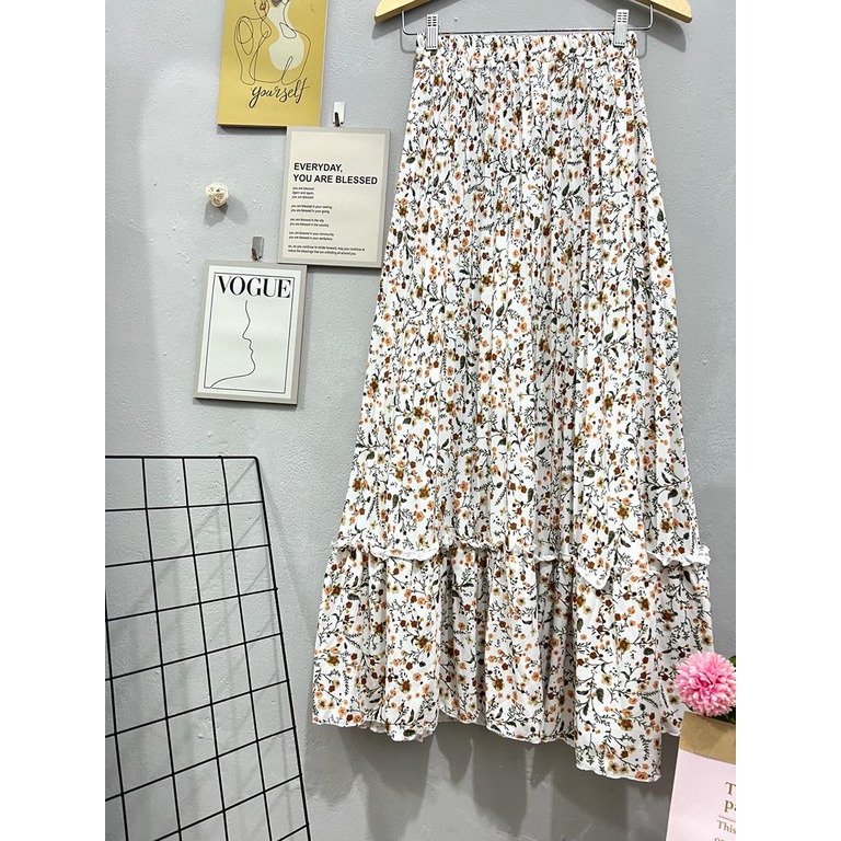 Cherry_ pleated skirt rempel flower | rok plisket rempel motif bunga | rok panjang wanita