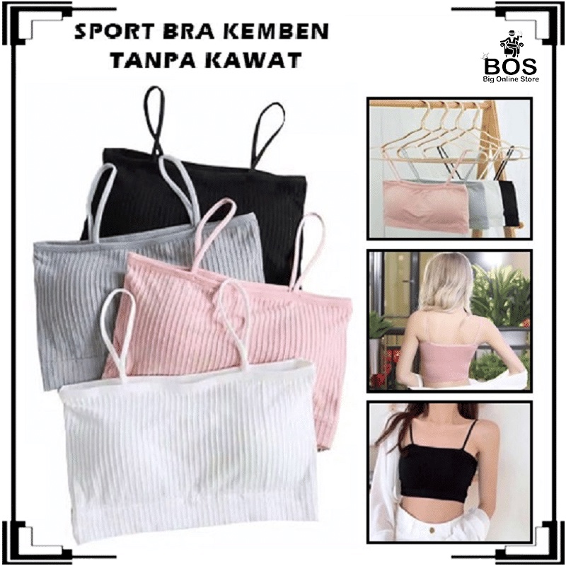 BOS-Sport Bra Kemben Tali Kecil Dalaman Wanita Korea Import BH Gym Zumba Tanpa Kawat Tanktop Spaghetti