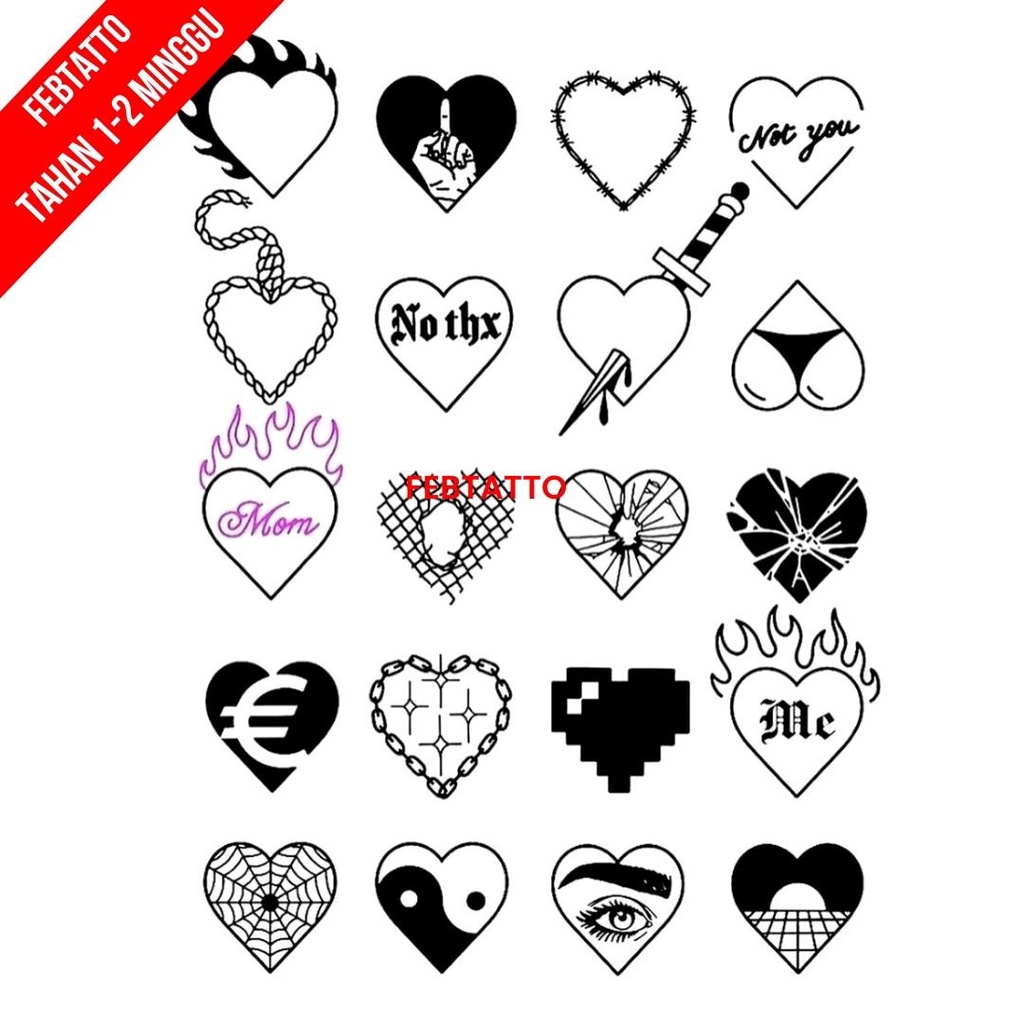 Tato Temporer Love Warna Tato kecil Stiker Tatto -LOVE 1-20