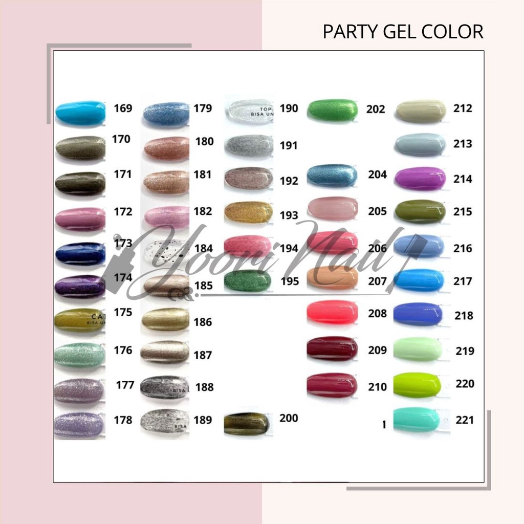 Paket gel polish halal PARTY 12 warna top coat base coat uv gel party 15ml