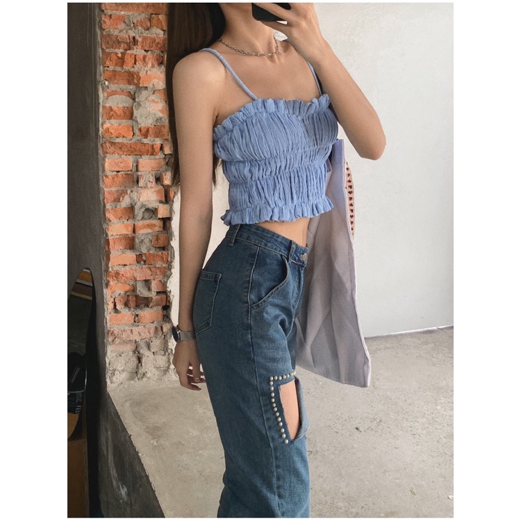 XIAOZHAINV  Celana Sobek Jeans Panjang Wanita jeans wanita high waist jeans Korean Style 1148