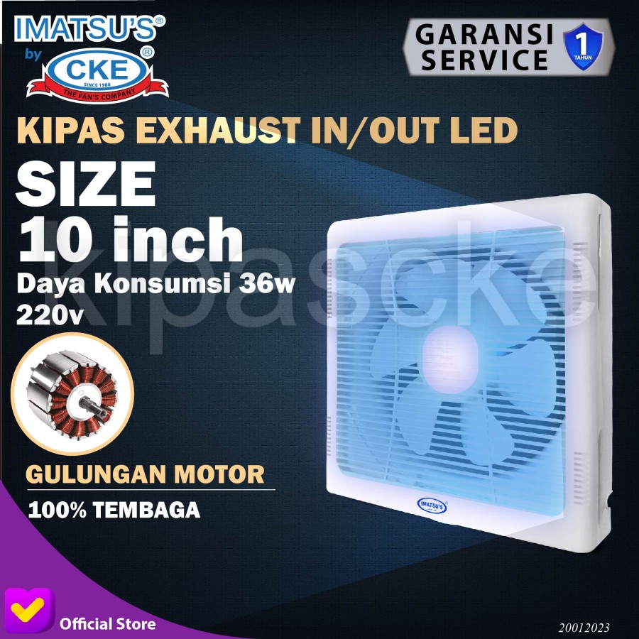 Fan Exhaust Shutter In Out Imatsu 10 inch EFIO-APB25-LED-ST Rumah Kantor Dapur
