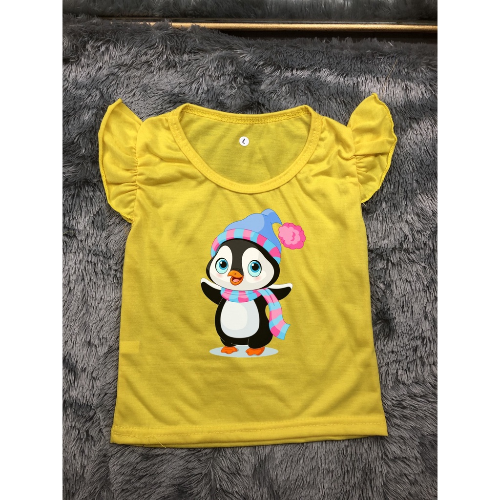 Kaos Anak Perempuan | Kaos Ruffle Tee Penguin Syal | Baju Anak Perempuan