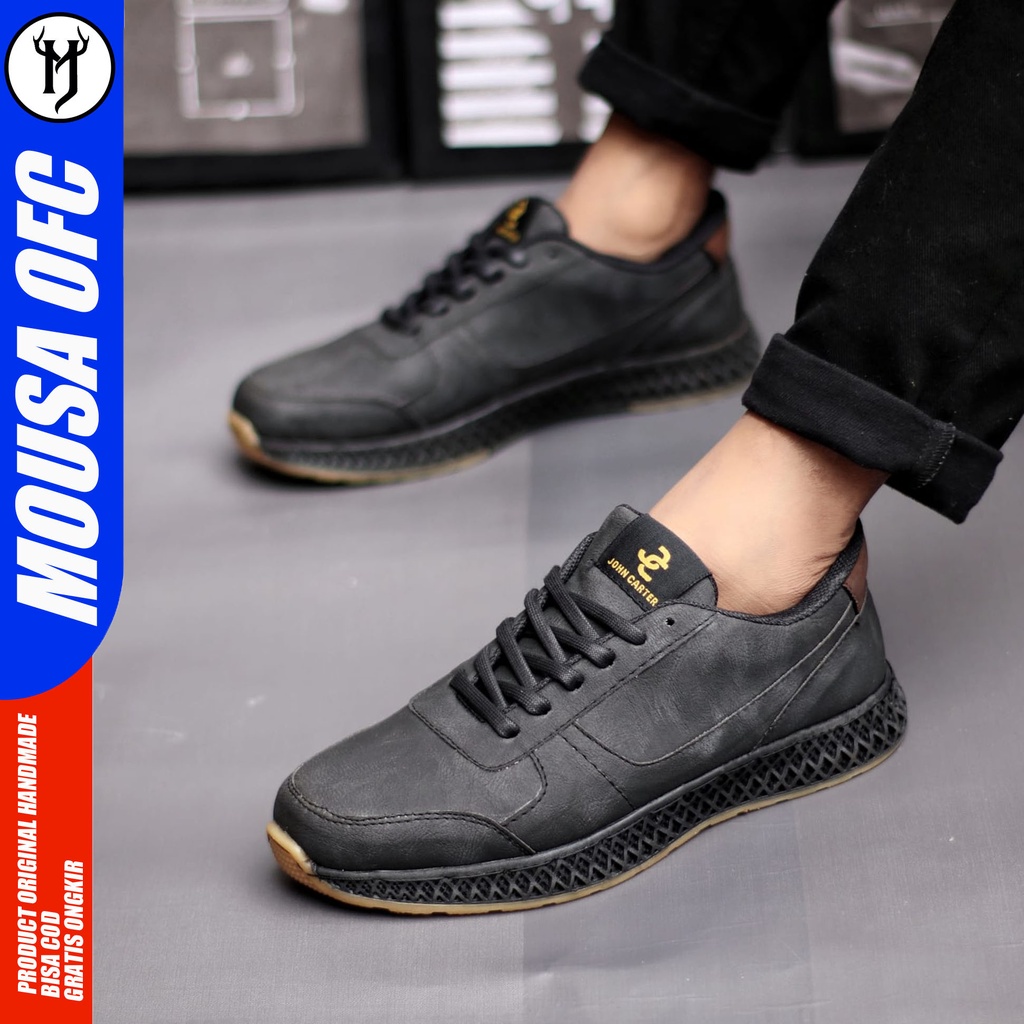 Sepatu Formal Kasual Sneakers Pria Hitam Kulit Syntetic Mousa Harbi