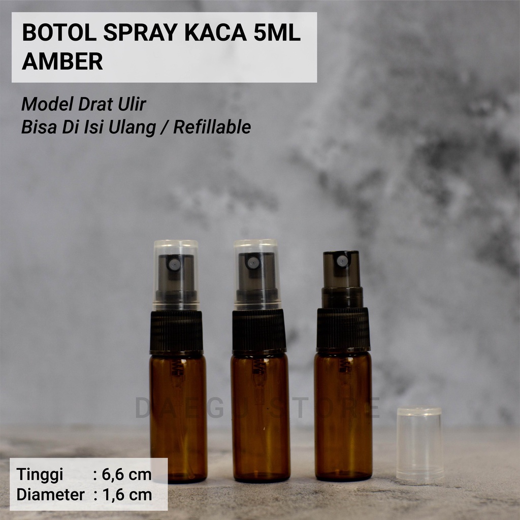 Botol Spray 5ml Kaca Amber Coklat model Lebar - Parfum Refill Vial