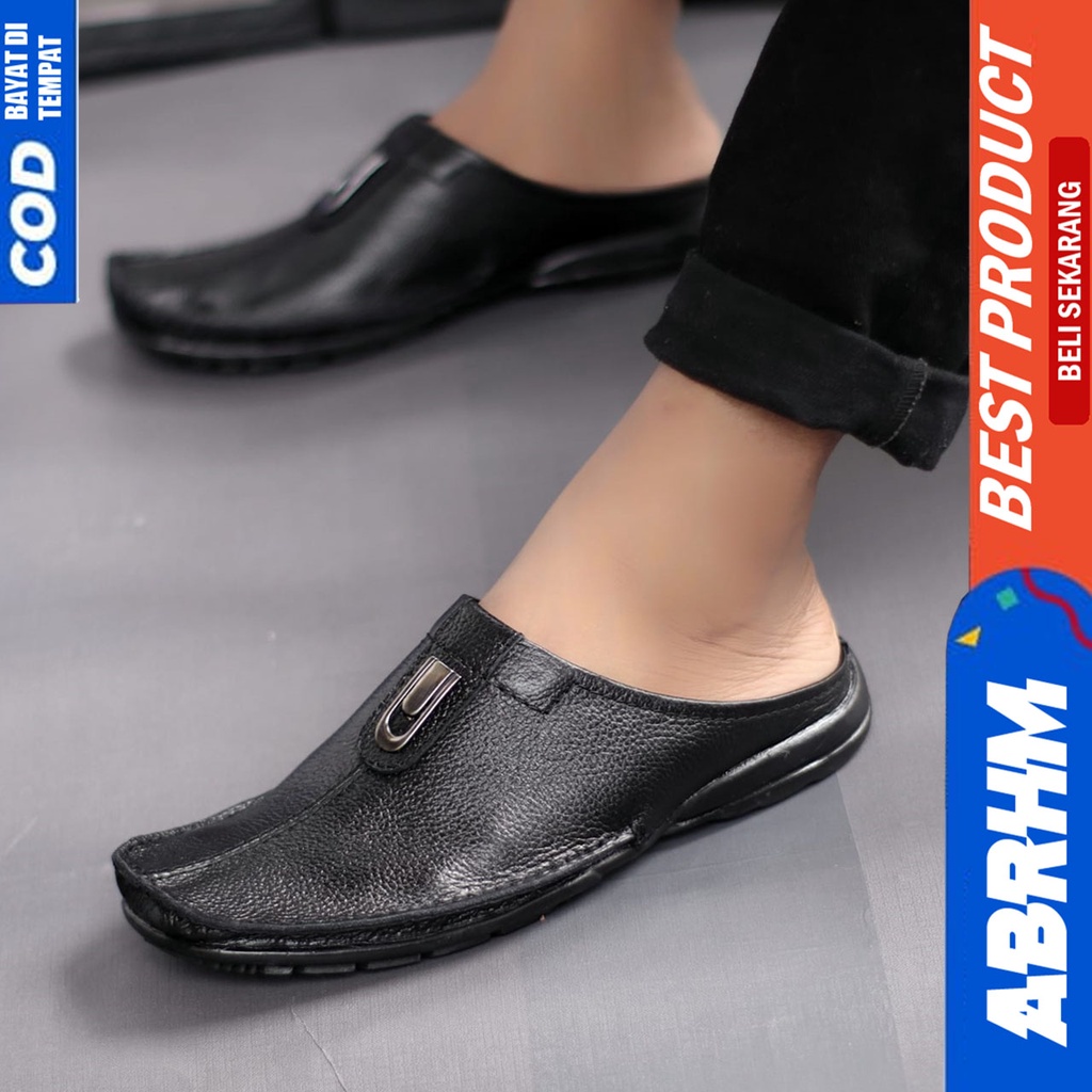 Sepatu Sandal Casual Bustong Pria Kulit Asli Tutong Hitam Abrhm Ergo