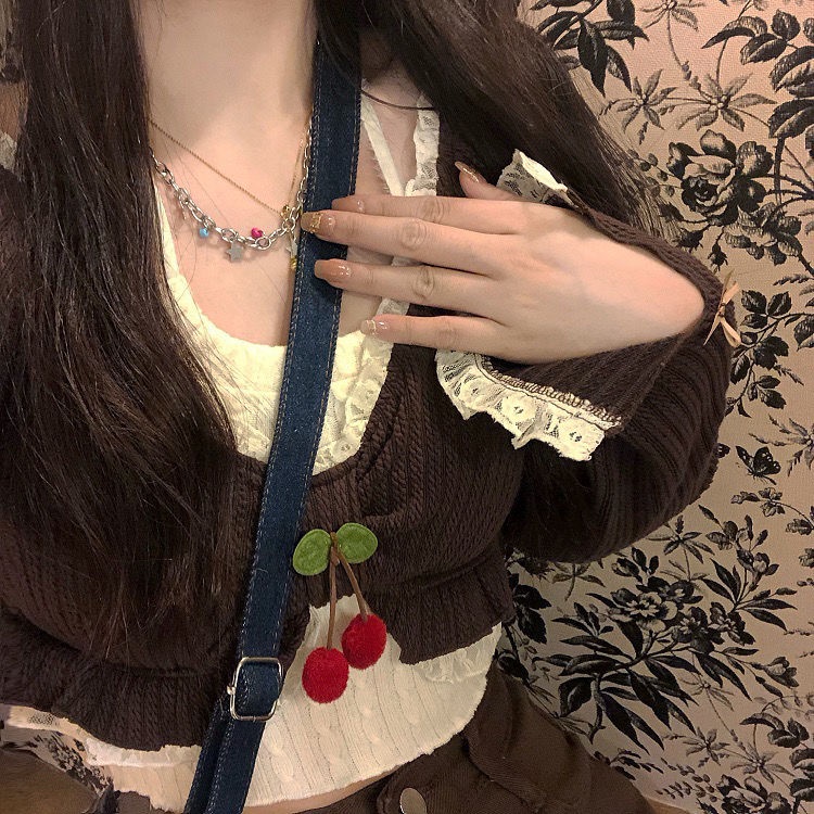 Red Musim Gugur Jepang Lembut Gadis Lucu Keinginan Murni Angin Renda Renda Rajutan Cardigan Top Jaket Siswa All-Match Dua Potong set