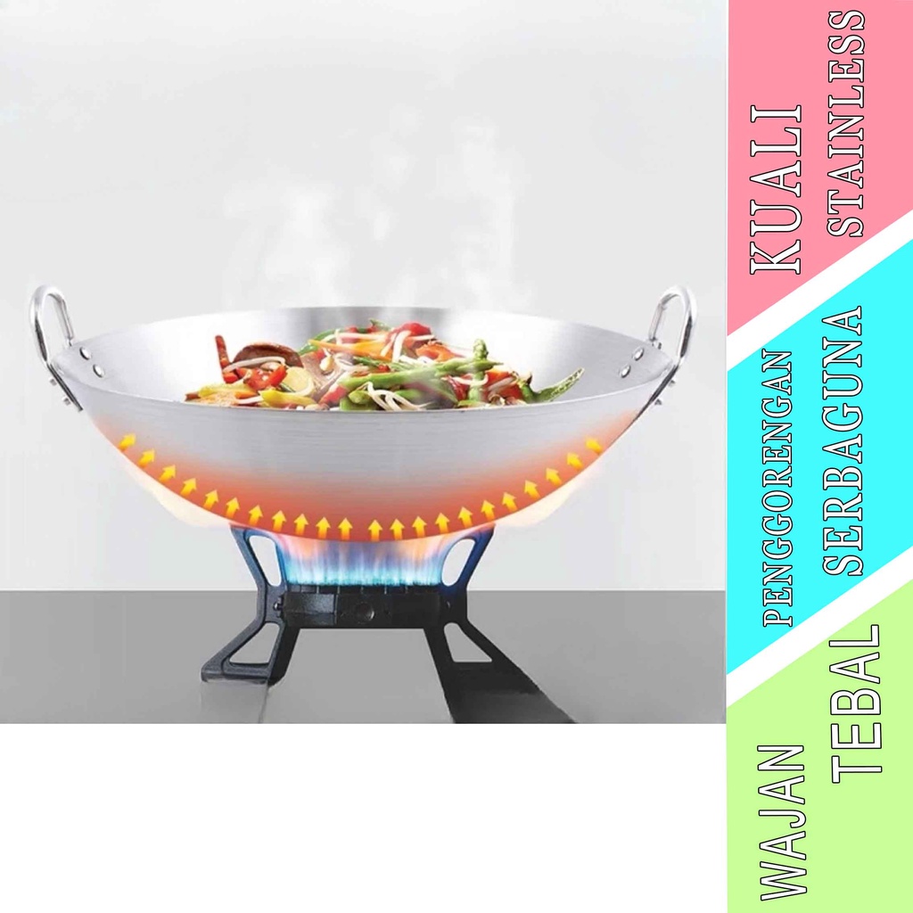 Penggorengan Masak- Kuali Stainless- Wajan Tebal- Anti Lengket Serbaguna
