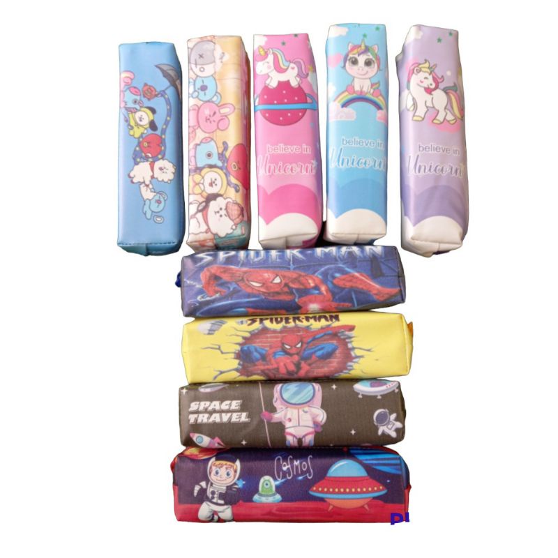 

Tempat pensil sleting karakter cewe cowo / Tempat pensil karakter unicorn,kpop,strawberry,kitty,spiderman,astronot