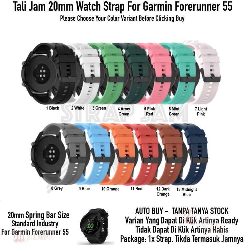 T2E 20mm Tali Jam Smartwatch Garmin Forerunner 55 - Strap Rubber Silikon Buckle Hitam