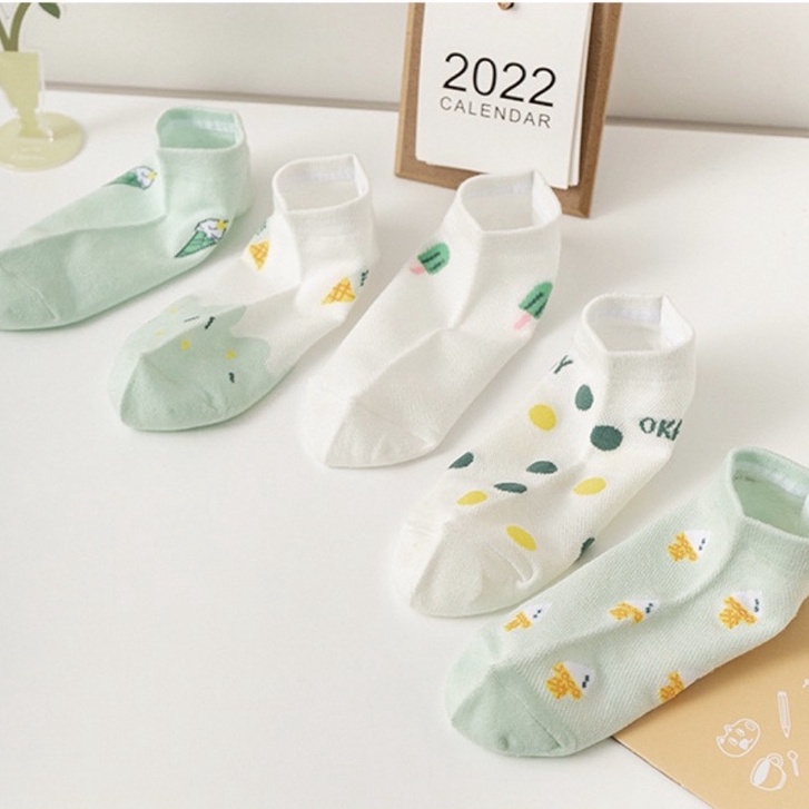 POKY - D2040 Kaus Kaki Pendek Fashion Korea / Sarung Kaki Unisex / Ankle Socks / Kaos Kaki Wanita Motif Ice Cream K5695