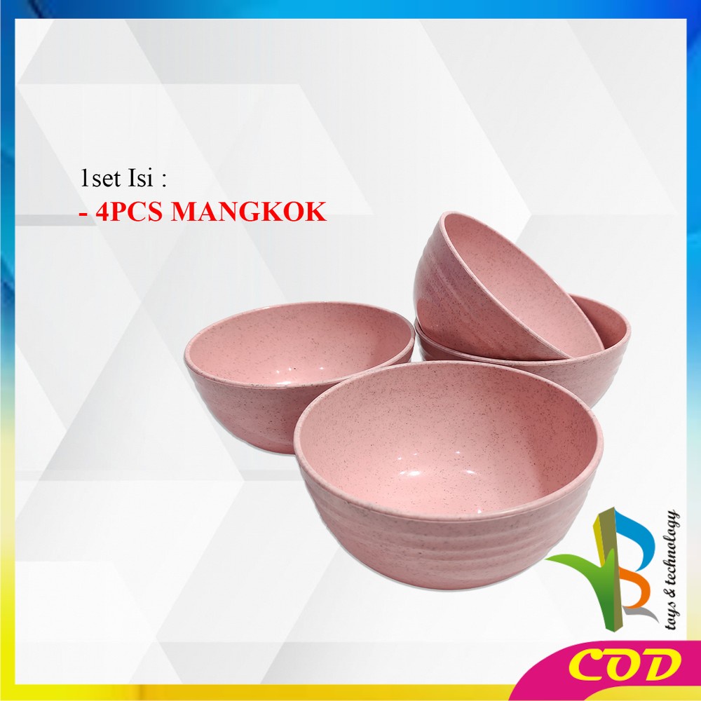 RB-C813 Mangkok Jerami Gandum Set 4PCS 16CM Wheat Straw Bowl Ringan / Alat Makan Mangkuk Plastik Serbaguna