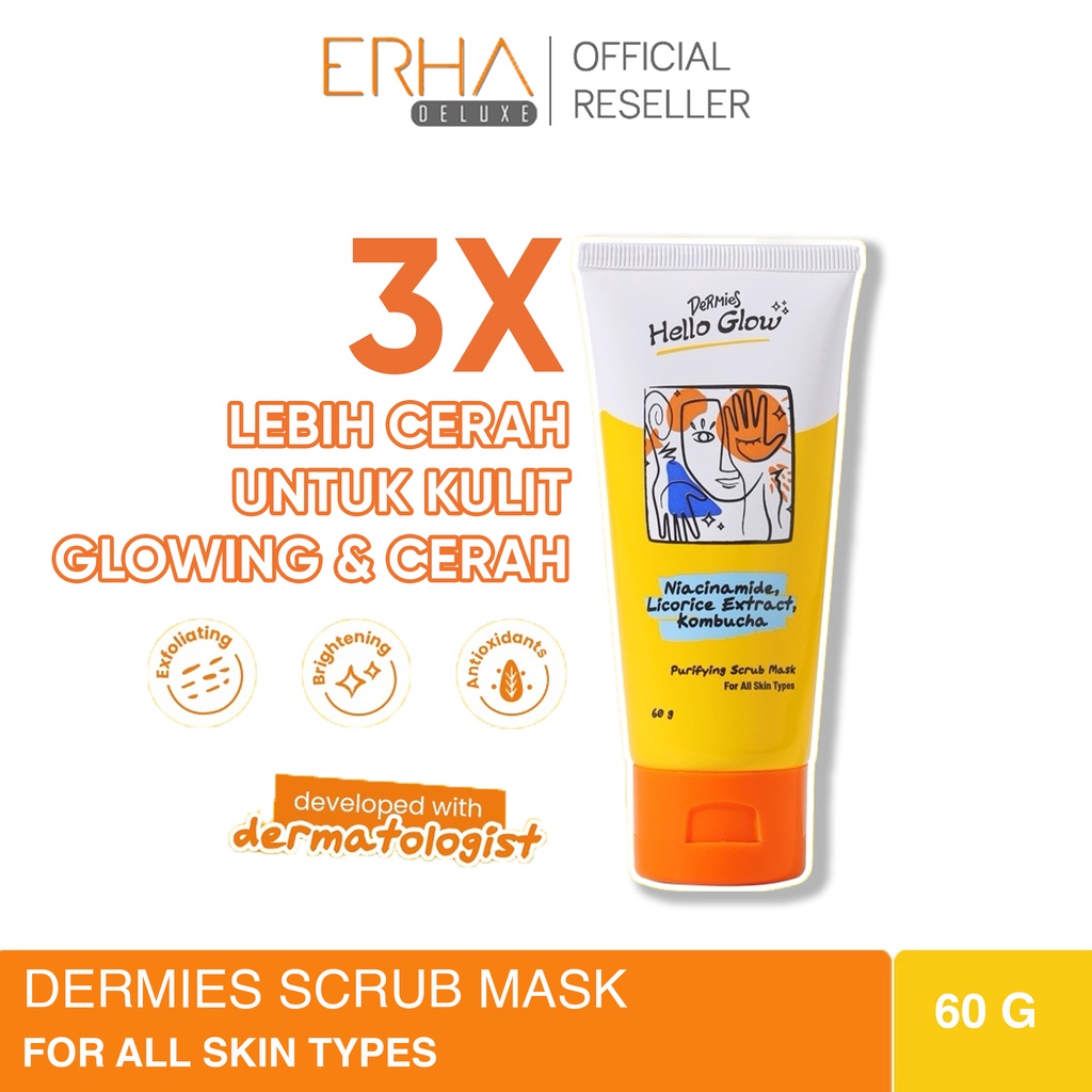 DERMIES Hello Glow Purifying Scrub Mask 60g - Exfoliating Brightening Masker Wajah